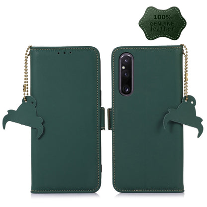 For Sony Xperia 1 V Genuine Leather Magnetic RFID Leather Phone Case(Green) - Sony Cases by buy2fix | Online Shopping UK | buy2fix