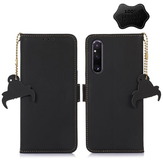 For Sony Xperia 1 V Genuine Leather Magnetic RFID Leather Phone Case(Black) - Sony Cases by buy2fix | Online Shopping UK | buy2fix