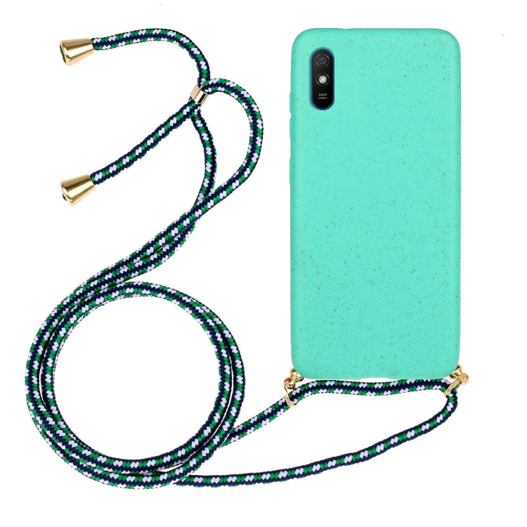 For Xiaomi Redmi 9A Wheat Straw Material + TPU Phone Case with Lanyard(Green) - Xiaomi Cases by buy2fix | Online Shopping UK | buy2fix