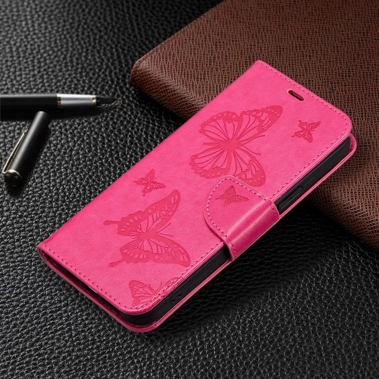 For Xiaomi Redmi Note 12 4G Global Two Butterflies Embossing Leather Phone Case(Rose Red) - Note 12 Cases by buy2fix | Online Shopping UK | buy2fix