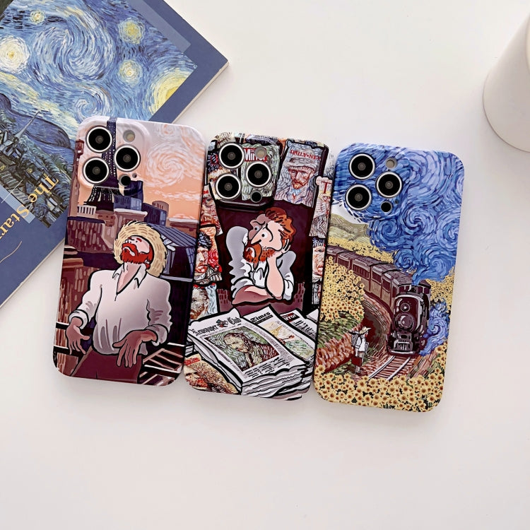 For iPhone 12 Precise Hole Oil Painting Glossy PC Phone Case(Newspaper) - iPhone 12 / 12 Pro Cases by buy2fix | Online Shopping UK | buy2fix