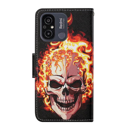 For Xiaomi Redmi 12C Colored Drawing Pattern Flip Leather Phone Case(Flame Skull) - Xiaomi Cases by buy2fix | Online Shopping UK | buy2fix