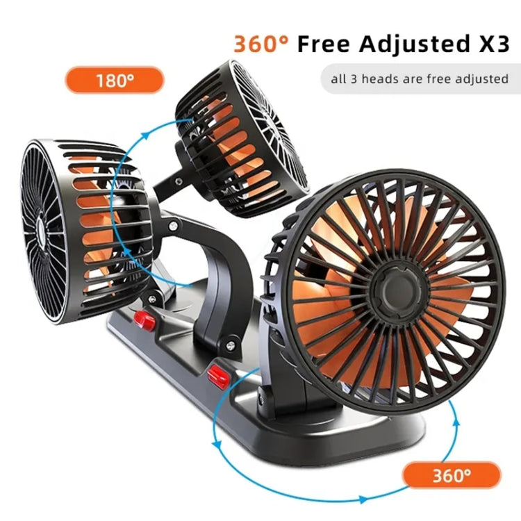 F4310 360-Degree Rotating Adjustable Car Three-Head Fan, Style:24V Cigarette Lighter - In Car by buy2fix | Online Shopping UK | buy2fix