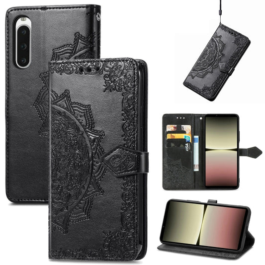 For Sony Xperia 10 IV Mandala Flower Embossed Leather Phone Case(Black) - Sony Cases by buy2fix | Online Shopping UK | buy2fix