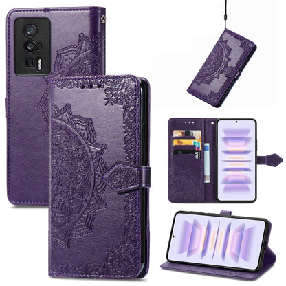 For Xiaomi Redmi K60 Pro Mandala Flower Embossed Leather Phone Case(Purple) - Redmi K60 Pro Cases by buy2fix | Online Shopping UK | buy2fix