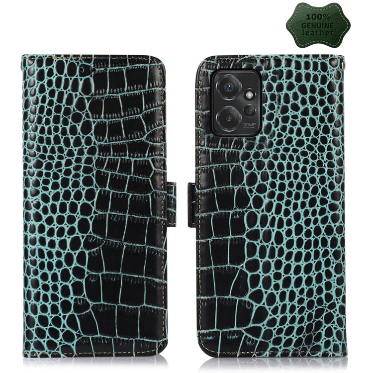 For Motorola Moto G Power 2023 Crocodile Top Layer Cowhide Leather Phone Case(Green) - Motorola Cases by buy2fix | Online Shopping UK | buy2fix