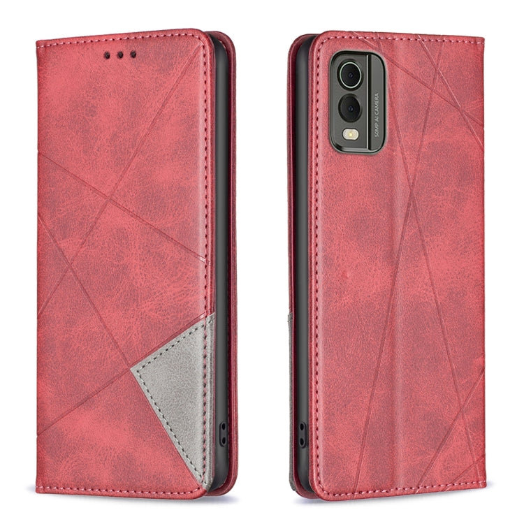 For Nokia C32 Rhombus Texture Magnetic Leather Phone Case(Red) - Nokia Cases by buy2fix | Online Shopping UK | buy2fix