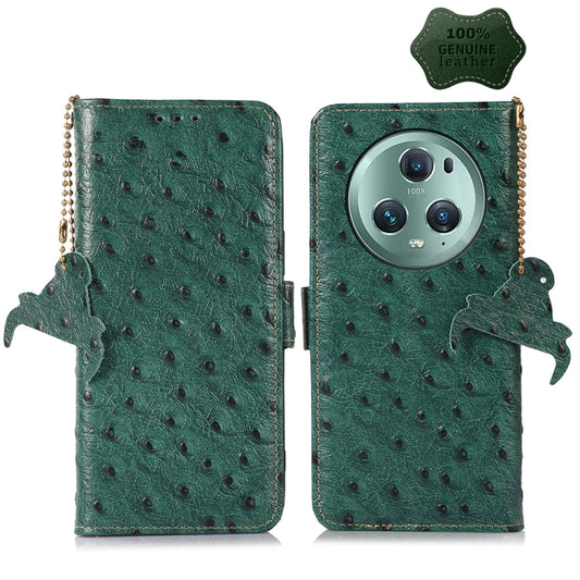 For Honor Magic5 Pro Ostrich Pattern Genuine Leather RFID Phone Case(Green) - Honor Cases by buy2fix | Online Shopping UK | buy2fix