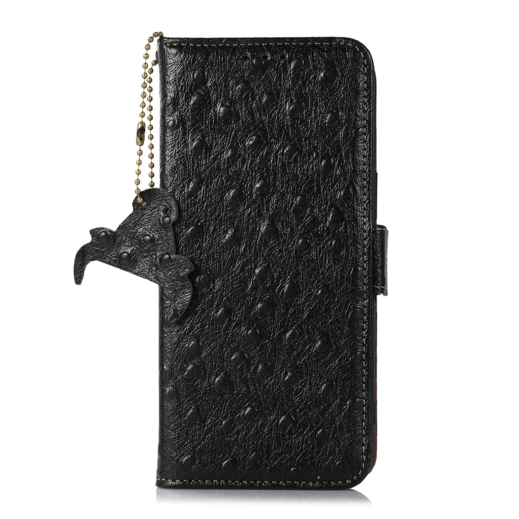 For Honor Magic5 Pro Ostrich Pattern Genuine Leather RFID Phone Case(Black) - Honor Cases by buy2fix | Online Shopping UK | buy2fix