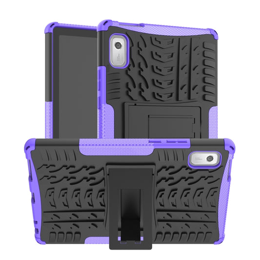 For Lenovo Tab M9 Tire Texture TPU + PC Tablet Case with Holder(Purple) - For Lenovo by buy2fix | Online Shopping UK | buy2fix