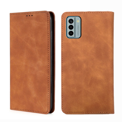For Nokia G22 Skin Feel Magnetic Horizontal Flip Leather Phone Case(Light Brown) - Nokia Cases by buy2fix | Online Shopping UK | buy2fix