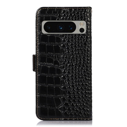 For Google Pixel 8 Pro Crocodile Top Layer Cowhide Leather Phone Case(Black) - Google Cases by buy2fix | Online Shopping UK | buy2fix