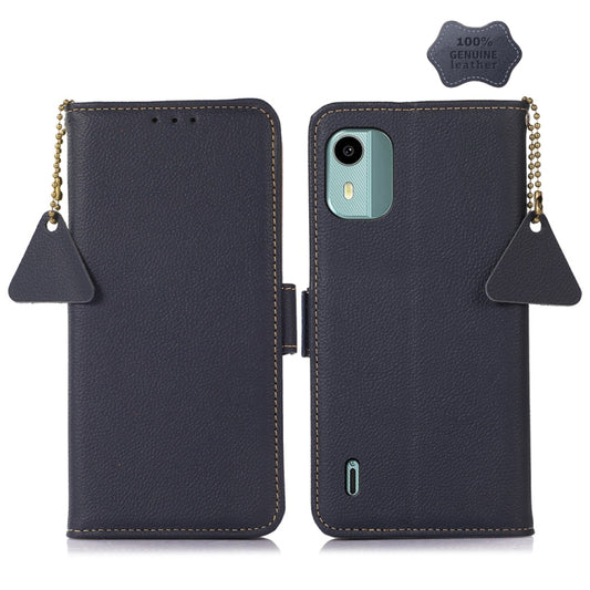 For Nokia C12 4G Side-Magnetic TJ Genuine Leather RFID Phone Case(Blue) - Honor Cases by buy2fix | Online Shopping UK | buy2fix