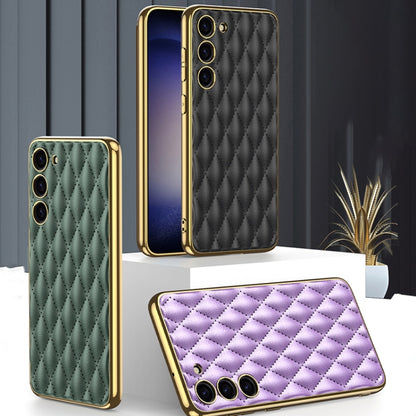 For Samsung Galaxy S23 5G GKK Rhombus Pattern Electroplating Plain PU Phone Case(Green) - Galaxy S23 5G Cases by GKK | Online Shopping UK | buy2fix