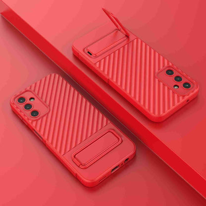 For Samsung Galaxy A14 5G Wavy Texture TPU Phone Case with Lens Film(Red) - Galaxy Phone Cases by buy2fix | Online Shopping UK | buy2fix