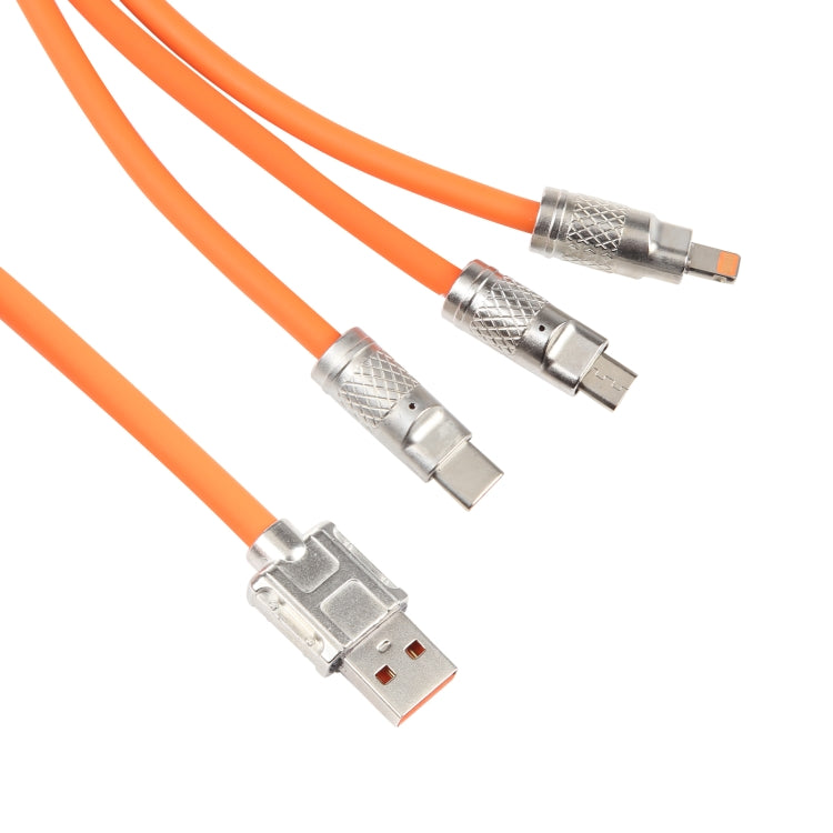 Mech Series 6A 120W 3 in 1 Metal Plug Silicone Fast Charging Data Cable, Length: 1.2m(Orange) -  by buy2fix | Online Shopping UK | buy2fix