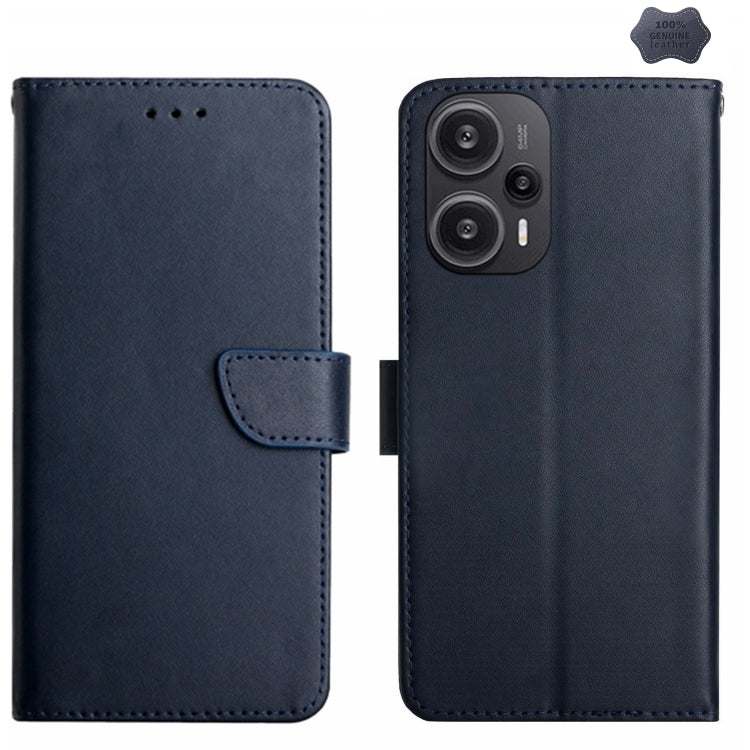 For Xiaomi Poco F5 Genuine Leather Fingerprint-proof Flip Phone Case(Blue) - Xiaomi Cases by buy2fix | Online Shopping UK | buy2fix