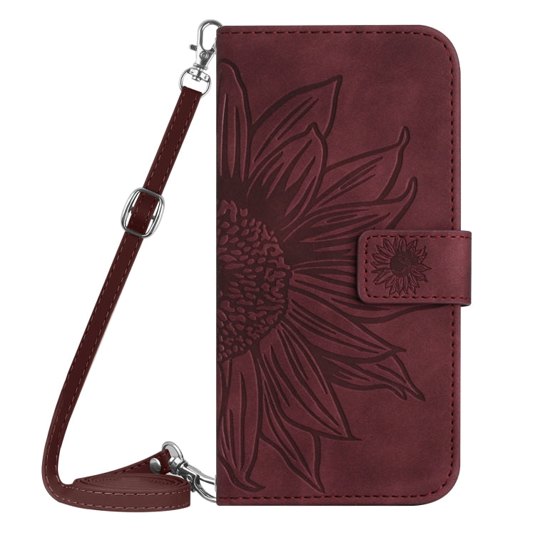 For Xiaomi Redmi Note 12S Skin Feel Sun Flower Embossed Flip Leather Phone Case with Lanyard(Wine Red) - Xiaomi Cases by buy2fix | Online Shopping UK | buy2fix