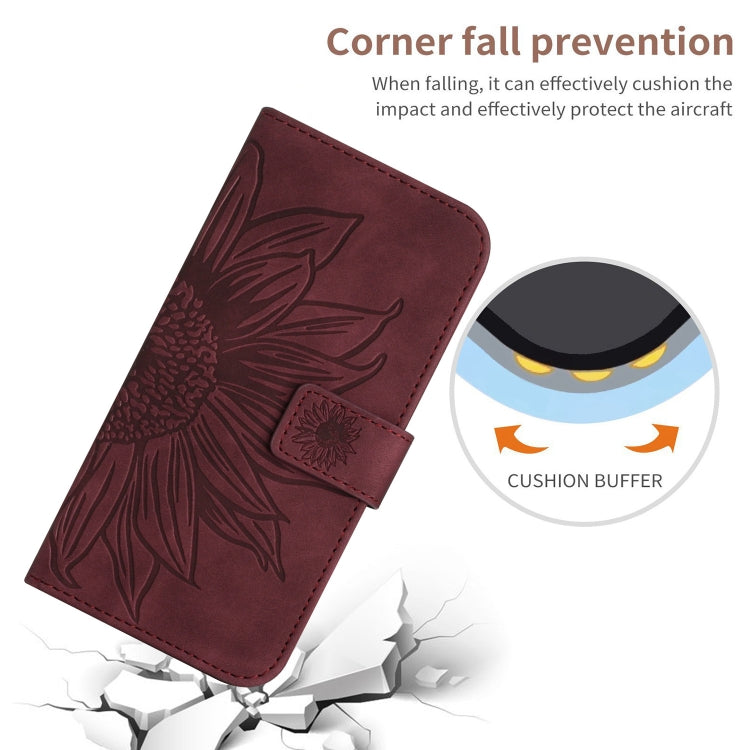 For Xiaomi Redmi Note 12S Skin Feel Sun Flower Embossed Flip Leather Phone Case with Lanyard(Wine Red) - Xiaomi Cases by buy2fix | Online Shopping UK | buy2fix