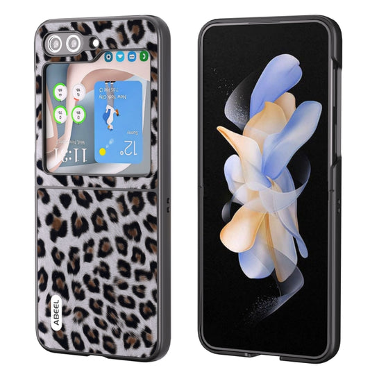 For Samsung Galaxy Z Flip5 ABEEL Black Edge Leopard Phone Case(Silver) - Galaxy Phone Cases by buy2fix | Online Shopping UK | buy2fix