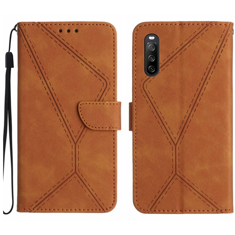 For Sony Xperia 10 IV Stitching Embossed Leather Phone Case(Brown) - Sony Cases by buy2fix | Online Shopping UK | buy2fix