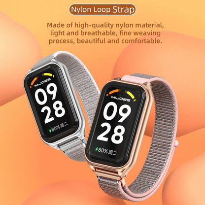 For Xiaomi Smart Band 8 Active / Redmi Band 2 Mijobs Metal Shell Nylon Breathable Watch Band(Orange Gold) - Watch Bands by MIJOBS | Online Shopping UK | buy2fix