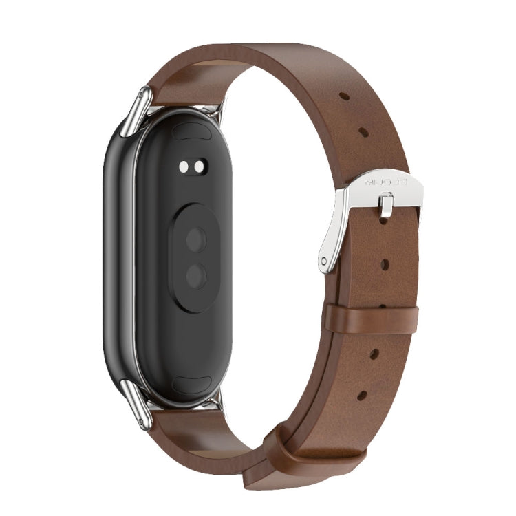 For Xiaomi Mi Band 8 / 9 / 9 NFC Mijobs Microfiber PU Leather Watch Band(Brown Silver) - Watch Bands by MIJOBS | Online Shopping UK | buy2fix