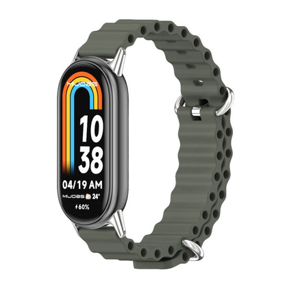 For Xiaomi Mi Band 8 / 9 / 9 NFC Mijobs Marine Silicone Breathable Watch Band(Khaki Green Silver) - Watch Bands by MIJOBS | Online Shopping UK | buy2fix