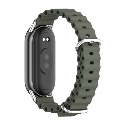 For Xiaomi Mi Band 8 / 9 / 9 NFC Mijobs Marine Silicone Breathable Watch Band(Khaki Green Silver) - Watch Bands by MIJOBS | Online Shopping UK | buy2fix