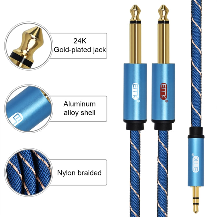 EMK 3.5mm Jack Male to 2 x 6.35mm Jack Male Gold Plated Connector Nylon Braid AUX Cable for Computer / X-BOX / PS3 / CD / DVD, Cable Length:3m(Dark Blue) -  by EMK | Online Shopping UK | buy2fix