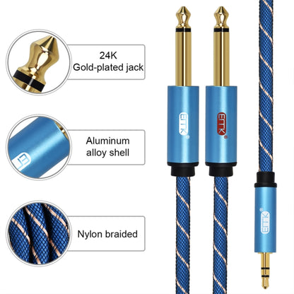 EMK 3.5mm Jack Male to 2 x 6.35mm Jack Male Gold Plated Connector Nylon Braid AUX Cable for Computer / X-BOX / PS3 / CD / DVD, Cable Length:3m(Dark Blue) -  by EMK | Online Shopping UK | buy2fix