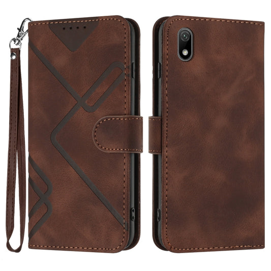 For Honor 8S Line Pattern Skin Feel Leather Phone Case(Coffee) - Honor Cases by buy2fix | Online Shopping UK | buy2fix