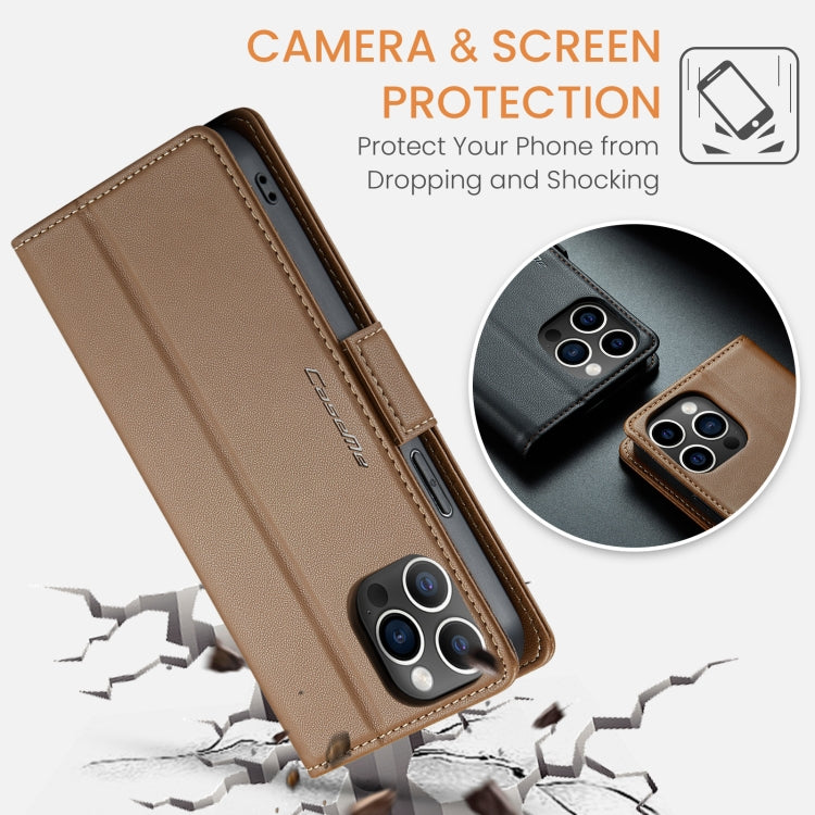 For iPhone 12 Pro Max CaseMe 023 Butterfly Buckle Litchi Texture RFID Anti-theft Leather Phone Case(Brown) - iPhone 12 Pro Max Cases by CaseMe | Online Shopping UK | buy2fix