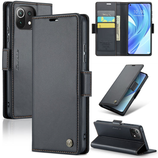 For Xiaomi Mi 11 Lite CaseMe 023 Butterfly Buckle Litchi Texture RFID Anti-theft Leather Phone Case(Black) - Xiaomi Cases by CaseMe | Online Shopping UK | buy2fix