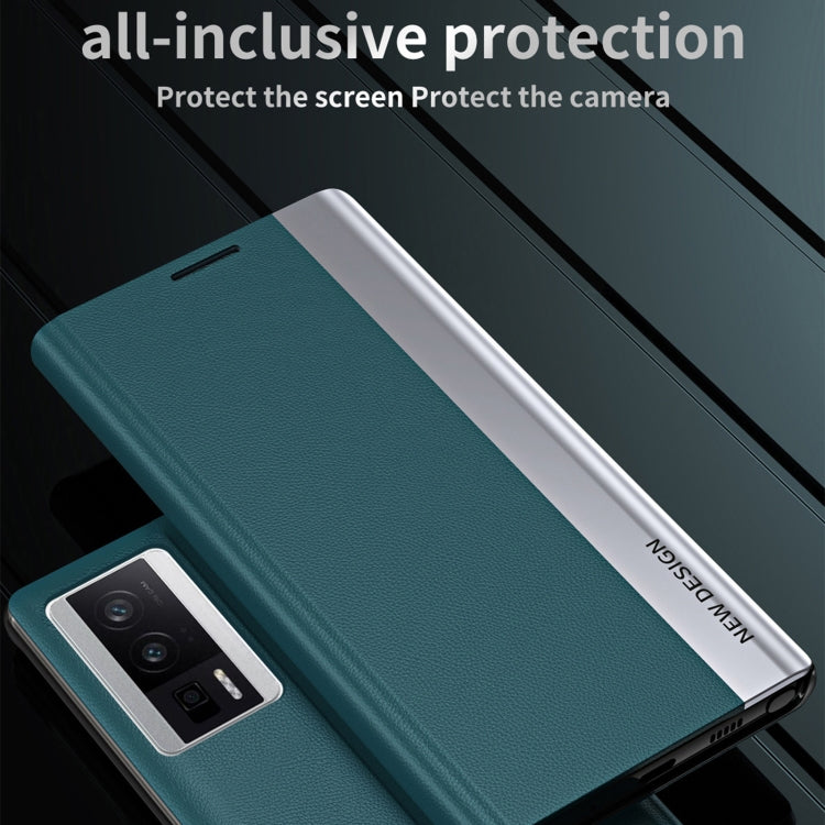 For Xiaomi Poco F5 Pro Side Side Electroplated Magnetic Leather Phone Case(Green) - Xiaomi Cases by buy2fix | Online Shopping UK | buy2fix