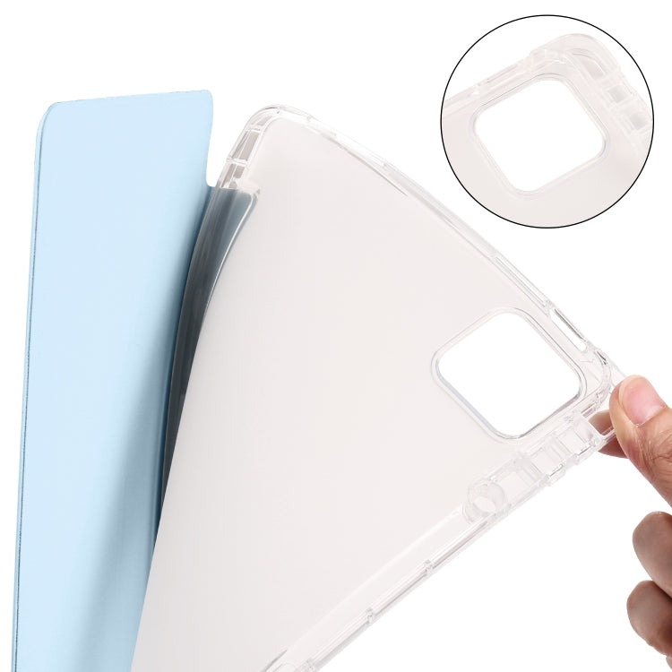 For Xiaomi Pad 6 / 6 Pro 3-fold Clear TPU Smart Leather Tablet Case with Pen Slot(Ice Blue) -  by buy2fix | Online Shopping UK | buy2fix