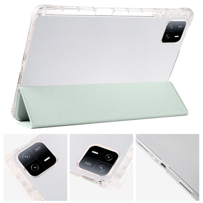 For Xiaomi Pad 6 / 6 Pro 3-fold Clear TPU Smart Leather Tablet Case with Pen Slot(Light Green) -  by buy2fix | Online Shopping UK | buy2fix