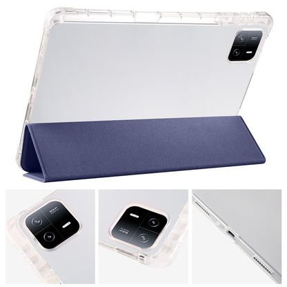 For Xiaomi Pad 6 / 6 Pro 3-fold Clear TPU Smart Leather Tablet Case with Pen Slot(Dark Blue) -  by buy2fix | Online Shopping UK | buy2fix