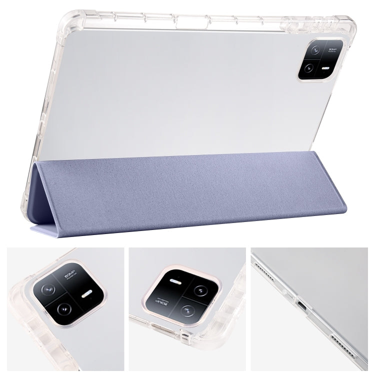 For Xiaomi Pad 6 / 6 Pro 3-fold Clear TPU Smart Leather Tablet Case with Pen Slot(Lavender Purple) -  by buy2fix | Online Shopping UK | buy2fix