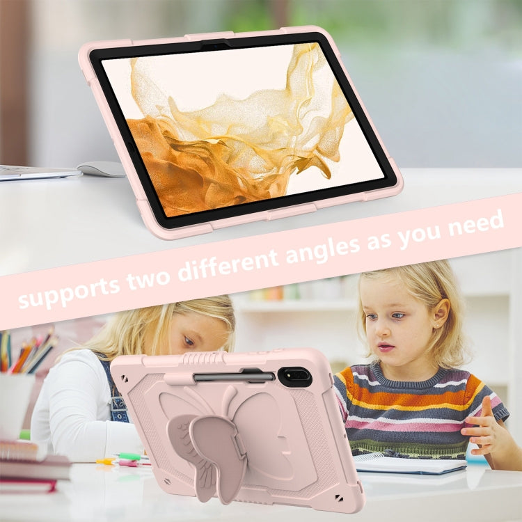 For Samsung Galaxy Tab S8+ / S7+ Butterfly Kickstand Heavy Duty Hard Rugged Tablet Case(Rose Pink) - Galaxy Tab S8+ Cases by buy2fix | Online Shopping UK | buy2fix