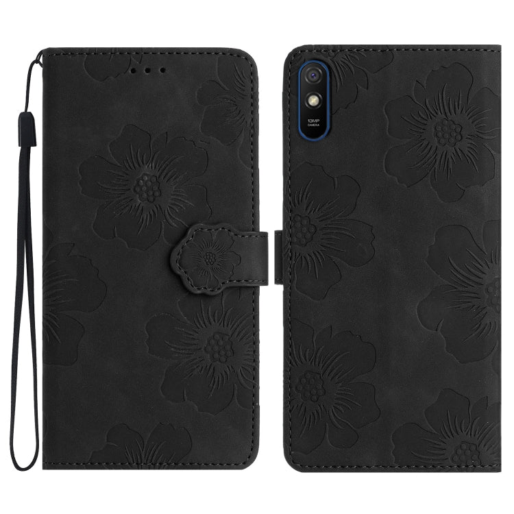 For Xiaomi Redmi 9A Flower Embossing Pattern Leather Phone Case(Black) - Xiaomi Cases by buy2fix | Online Shopping UK | buy2fix