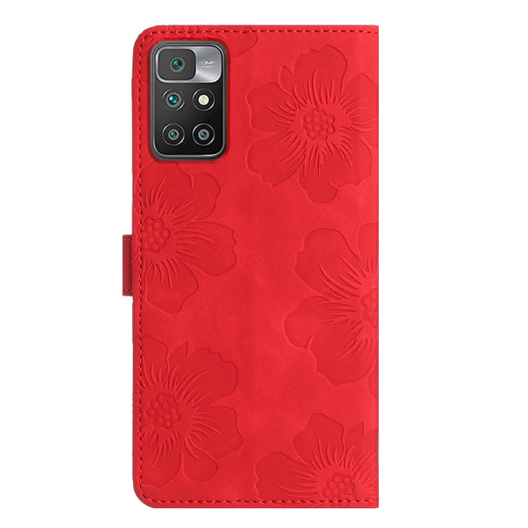 For Xiaomi Redmi 10 Flower Embossing Pattern Leather Phone Case(Red) - Xiaomi Cases by buy2fix | Online Shopping UK | buy2fix