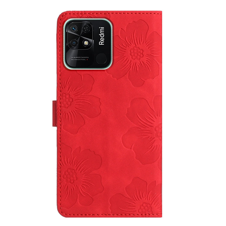 For Xiaomi Redmi 10C Flower Embossing Pattern Leather Phone Case(Red) - Xiaomi Cases by buy2fix | Online Shopping UK | buy2fix