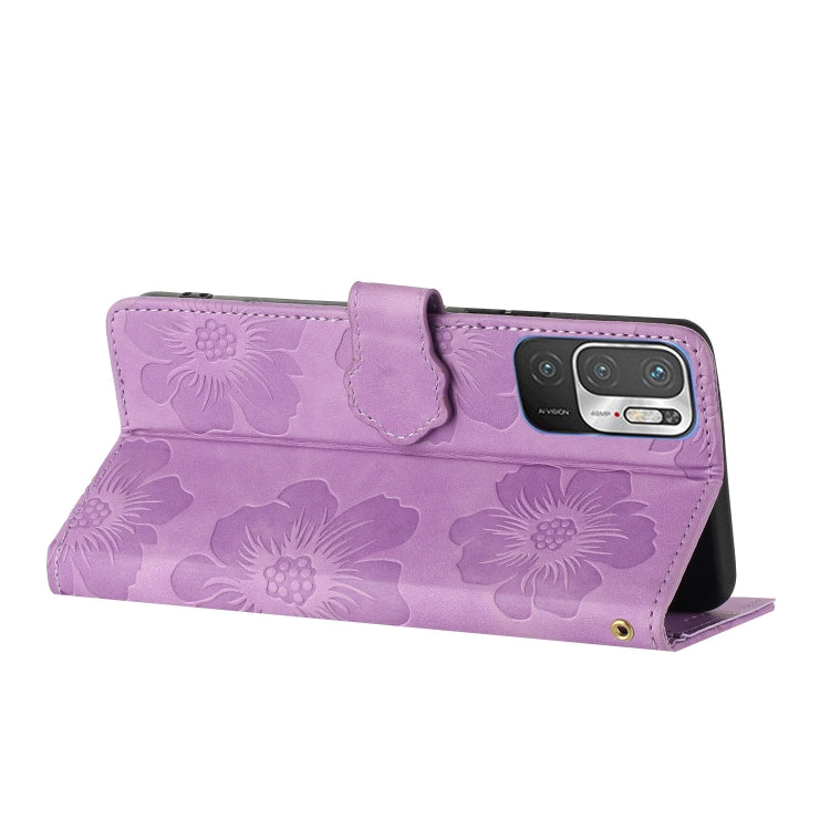 For Xiaomi Redmi Note 10 5G Flower Embossing Pattern Leather Phone Case(Purple) - Xiaomi Cases by buy2fix | Online Shopping UK | buy2fix