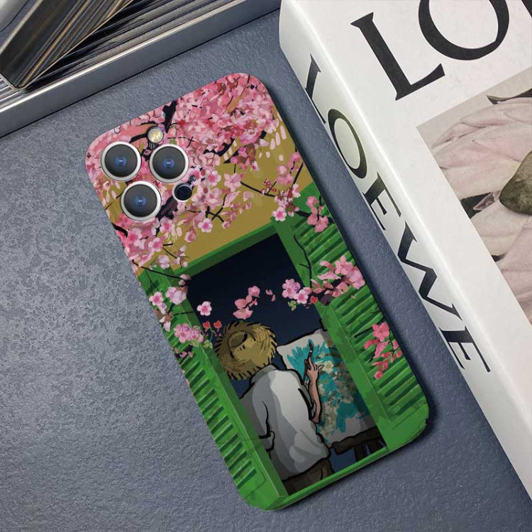 For iPhone 13 Pro Max Precise Hole Oil Painting Pattern PC Phone Case(Peach Blossom) - iPhone 13 Pro Max Cases by buy2fix | Online Shopping UK | buy2fix