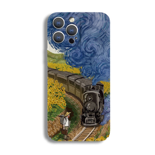 For iPhone 12 Pro Max Precise Hole Oil Painting Pattern PC Phone Case(Train) - iPhone 12 Pro Max Cases by buy2fix | Online Shopping UK | buy2fix
