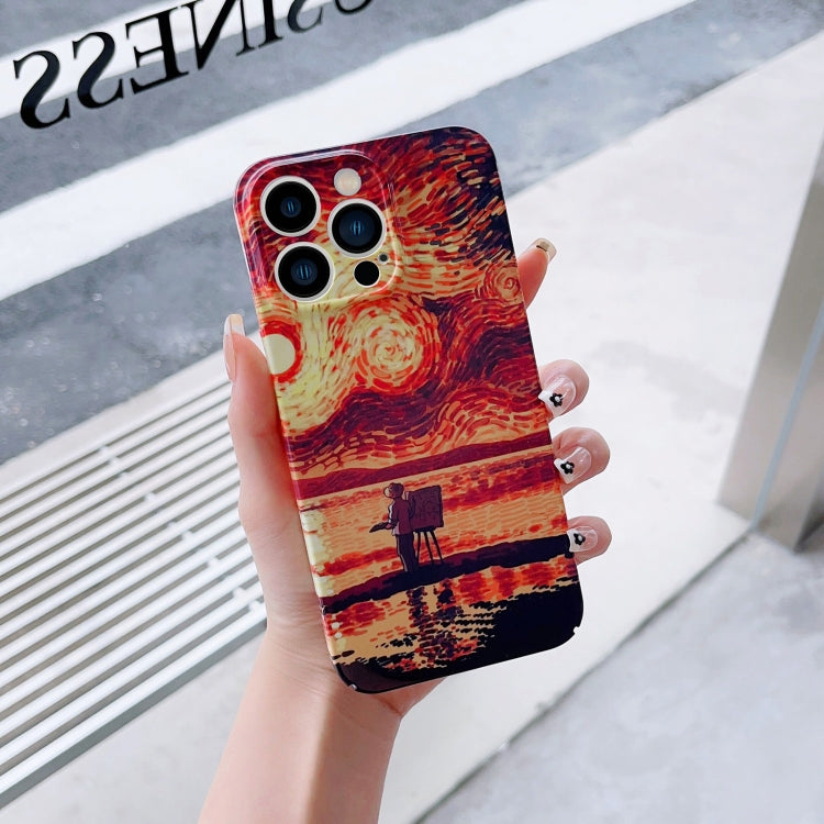 For iPhone 13 Pro Max Precise Hole Oil Painting Pattern PC Phone Case(Sunset) - iPhone 13 Pro Max Cases by buy2fix | Online Shopping UK | buy2fix