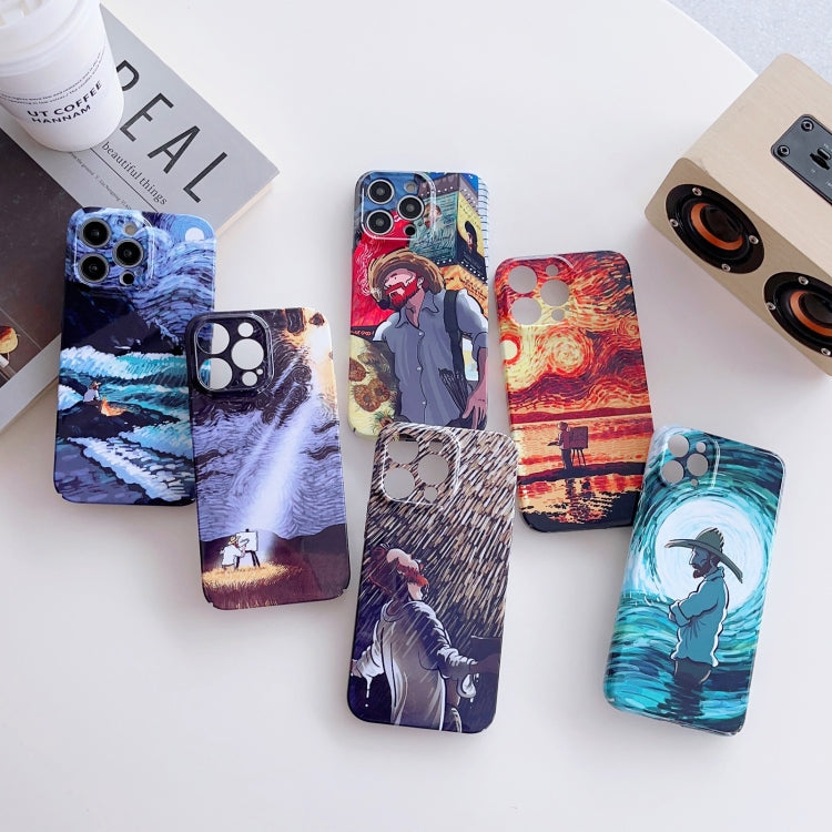 For iPhone 12 Precise Hole Oil Painting Pattern PC Phone Case(Thinker) - iPhone 12 / 12 Pro Cases by buy2fix | Online Shopping UK | buy2fix