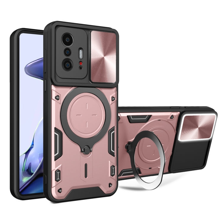 For Xiaomi 11T CD Texture Sliding Camshield Magnetic Holder Phone Case(Pink) - Xiaomi Cases by buy2fix | Online Shopping UK | buy2fix