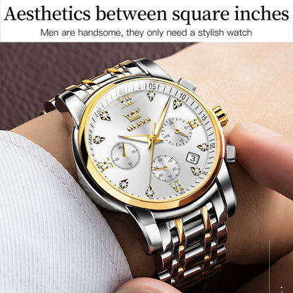 OLEVS 2858 Men Multifunctional Business Waterproof Quartz Watch(Black + Gold) - Metal Strap Watches by OLEVS | Online Shopping UK | buy2fix